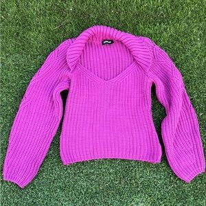 Express Vibrant Pink V-Neck Sweater